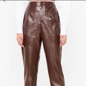 Nasty gal brown croc leather pants